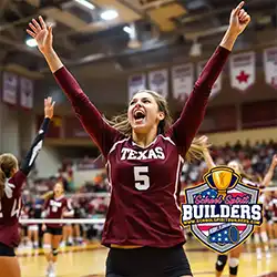 Female Texas high school volleyball player Volleyball maroon uniforms from School Spirit Builders Texas