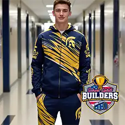 Matching sublimation warm-up set with school or team graphics, made in the USA and shipped to schools nationwide